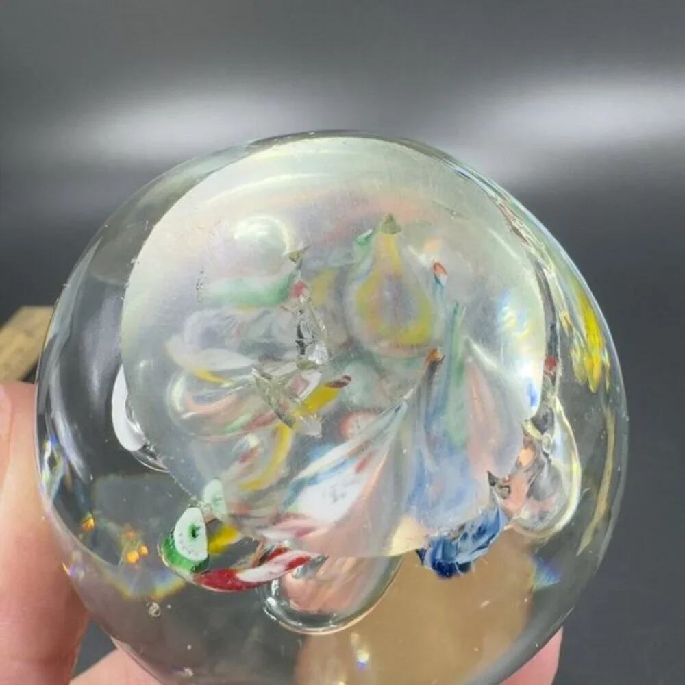 Hand Blown Art Glass Paperweight With Large Bubbles Multicolored‎ Millefiori VTG